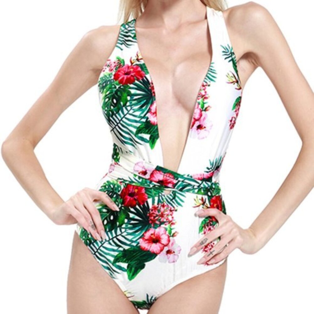 Begonia K.  Cross Floral Print One Piece Swimsuit XL